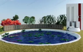 Round Pond With Lotus Plant