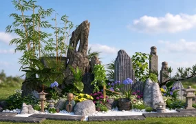 Traditional Zen Garden Landscape SketchUp 3D Model