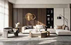 Modern Luxury Timber And Marble Living Room Suite SketchUp 3D Model