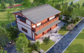 Traditional Chinese Two Story Timber Pavilion Building SketchUp 3D Model
