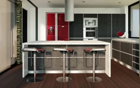 Dark Grey And Red Kitchen