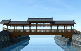 Traditional Chinese Covered Timber Corridor Bridge SketchUp 3D Model