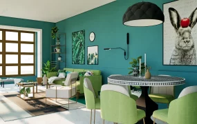 Blue And Green Living Room Dining Room Combo