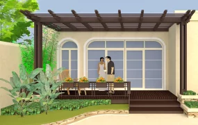 Outdoor Garden Patio With Timber Pergola SketchUp 3D Model
