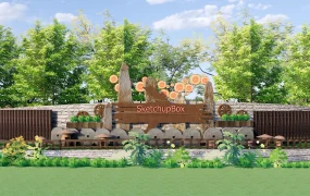 Rustic Rural Cultural Park Entrance Sign And Landscape Installation