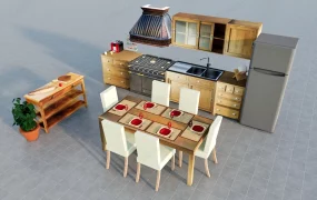 Retro Kitchen Cabinet And Dining Set