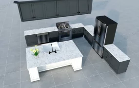 Black And White Kitchen Cabinet And Island