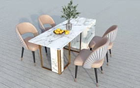 Luxury White Marble Dining Table Set