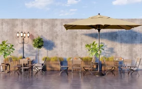 Outdoor Cafe Patio Seating Area SketchUp 3D Model