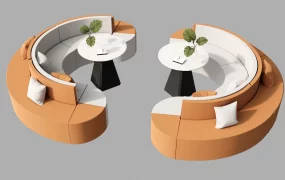 Modern Curved Lounge Booth Seating SketchUp 3D Model