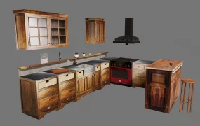 Rustic Wood Kitchen Cabinets And Island