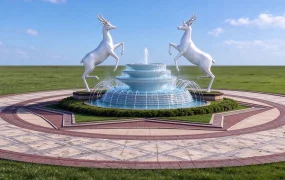 Classic Rearing Deer Fountain And Plaza SketchUp 3D Model