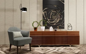 Modern Luxury Walnut Credenza And Armchair SketchUp 3D Model
