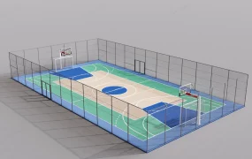 Fenced Outdoor Basketball Court