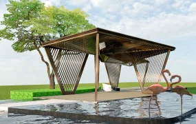 Modern Outdoor Pavilion With Water Feature