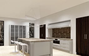 Modern Kitchen Island And Dark Wood Cabinetry Suite SketchUp 3D Model