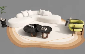 Modern Curved Sectional Sofa And Coffee Table Suite SketchUp 3D Model