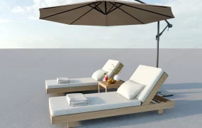 Wooden Sun Loungers With Umbrella