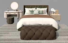Modern Bed With Nightstand And Dressing Table
