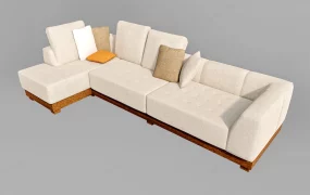 L Shaped Beige Fabric Sofa