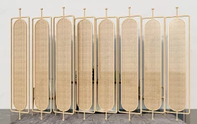 Wood And Rattan Room Divider