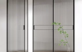 Fluted Glass Sliding And Swing Doors Set SketchUp 3D Model