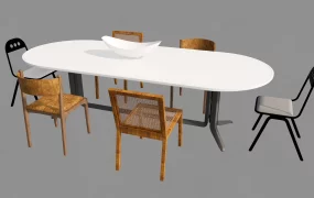 Modern Oval White Dining Table And Mixed Accent Chairs Set SketchUp 3D Model