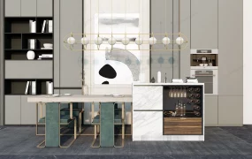 Dining Room And Home Bar Interior Combo