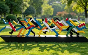 Modern Colorful Abstract Running Figures Park Sculpture SketchUp 3D Model