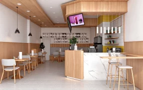 Modern Light Wood Cafe And Beverage Shop Interior SketchUp 3D Model