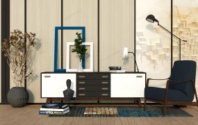 Living Room Accent Wall And Sideboard