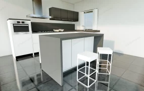 Small White And Black Kitchen With Island