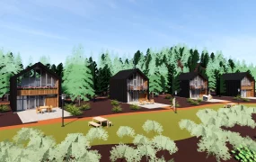 Modern Riverside Cabin Resort Plan SketchUp 3D Model