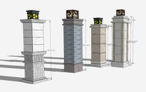 Chinese Garden Pillars with Light