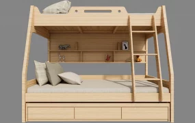 Modern Solid Oak Children's Bunk Bed SketchUp 3D Model