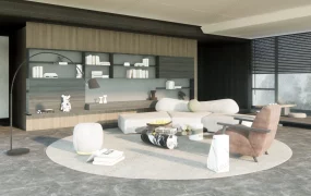 Modern Living Room With Bookcase