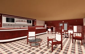 Retro Red Lounge And Bar Interior SketchUp 3D Model