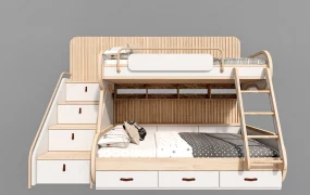Modern Scandinavian Oak Children's Bunk Bed SketchUp 3D Model