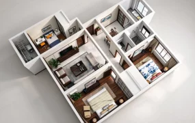 Modern 3D Residential Apartment Floor Plan SketchUp 3D Model