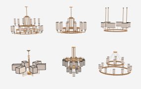 Brass Chandelier with Shades