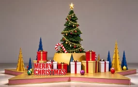 Festive Christmas Tree And Star Podium Display SketchUp 3D Model
