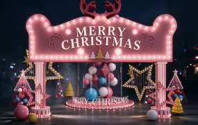 Illuminated Pink Christmas Archway Display SketchUp 3D Model