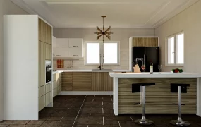 Brown Kitchen With Peninsula