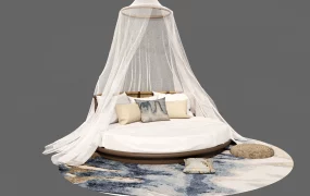 Round Upholstered Canopy Bed