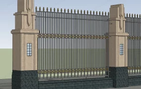Metal Fence With Stone Pillars