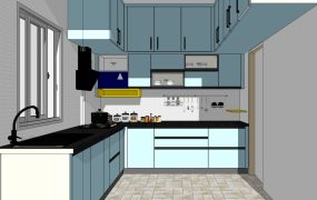 L Shape Light Blue Kitchen Ideas