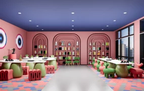 Red And Blue Kindergarten Reading Room