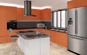 Small Orange And Grey Kitchen