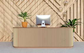 Natural Wood Reception Desk Idea