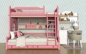 Pink Bunk Bed And Desk